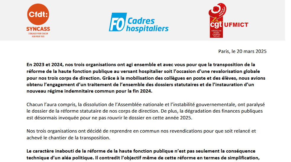 Visuel article Communiqué directeurs fonction publique hospitalière